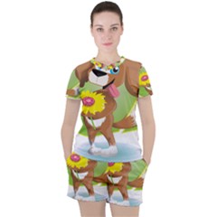 Dog Character Animal Flower Cute Women s Tee And Shorts Set