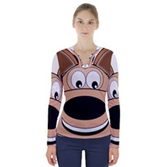 Doh Puppy Happy Pet Hound Animal V-neck Long Sleeve Top by Sapixe