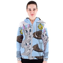 Cat Bird Cage Hunt Hunting Pet Women s Zipper Hoodie by Sapixe