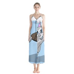 Cat Bird Cage Hunt Hunting Pet Button Up Chiffon Maxi Dress by Sapixe