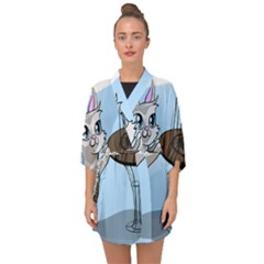 Cat Bird Cage Hunt Hunting Pet Half Sleeve Chiffon Kimono by Sapixe