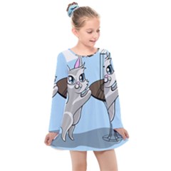 Cat Bird Cage Hunt Hunting Pet Kids  Long Sleeve Dress