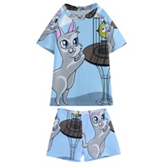 Cat Bird Cage Hunt Hunting Pet Kids  Swim Tee And Shorts Set by Sapixe