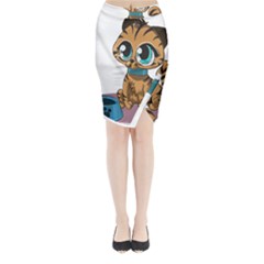 Kitty Cat Big Eyes Ears Animal Midi Wrap Pencil Skirt by Sapixe