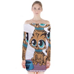 Kitty Cat Big Eyes Ears Animal Long Sleeve Off Shoulder Dress