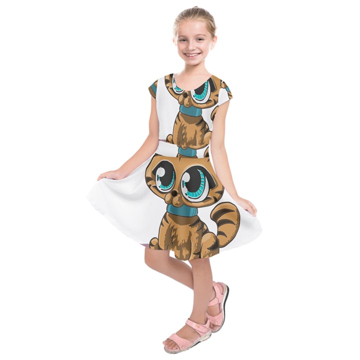 Kitty Cat Big Eyes Ears Animal Kids  Short Sleeve Dress