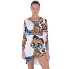 Kitty Cat Big Eyes Ears Animal Asymmetric Cut-out Shift Dress by Sapixe