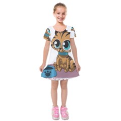 Kitty Cat Big Eyes Ears Animal Kids  Short Sleeve Velvet Dress by Sapixe