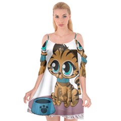 Kitty Cat Big Eyes Ears Animal Cutout Spaghetti Strap Chiffon Dress by Sapixe