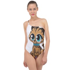 Kitty Cat Big Eyes Ears Animal Classic One Shoulder Swimsuit