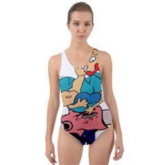 Housewife Multitasking Woman Cut-out Back One Piece Swimsuit by Sapixe