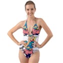 Housewife Multitasking Woman Halter Cut-Out One Piece Swimsuit View1