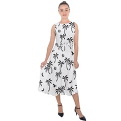 Tropical Pattern Midi Tie-back Chiffon Dress