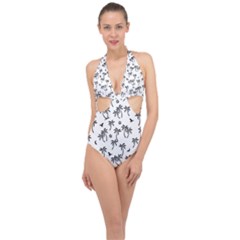 Tropical Pattern Halter Front Plunge Swimsuit