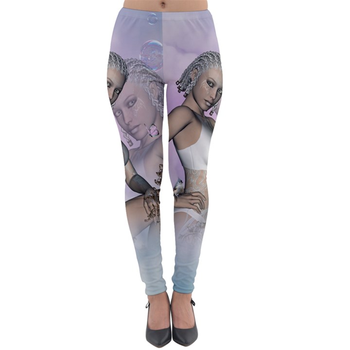 Fairy In The Sky With Fantasy Bird Lightweight Velour Leggings