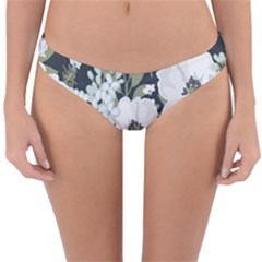 White Vintage Florals Reversible Hipster Bikini Bottoms