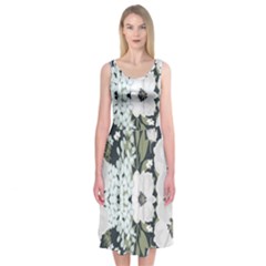 White Vintage Florals Midi Sleeveless Dress