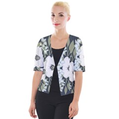 White Vintage Florals Cropped Button Cardigan