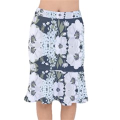 White Vintage Florals Mermaid Skirt