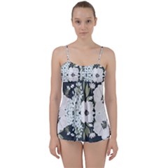 White Vintage Florals Babydoll Tankini Set