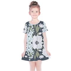 White Vintage Florals Kids  Simple Cotton Dress