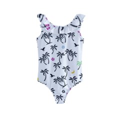 Tropical Pattern Kids  Frill Swimsuit