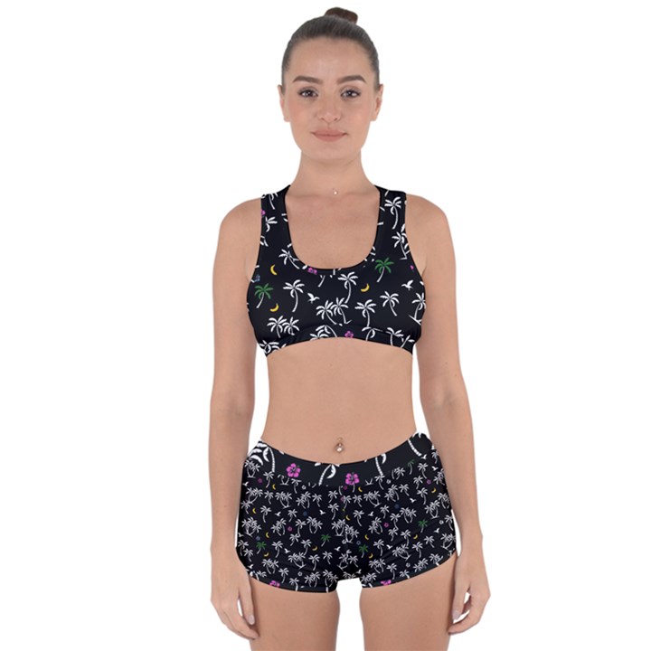 Tropical pattern Racerback Boyleg Bikini Set