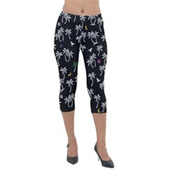 Tropical Pattern Lightweight Velour Capri Leggings 