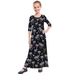 Tropical Pattern Kids  Quarter Sleeve Maxi Dress