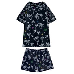 Tropical Pattern Kids  Swim Tee And Shorts Set