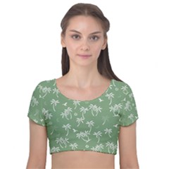 Tropical Pattern Velvet Short Sleeve Crop Top 