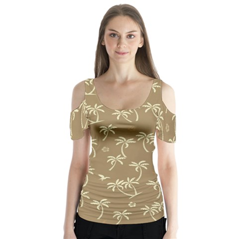 Tropical Pattern Butterfly Sleeve Cutout Tee  by Valentinaart