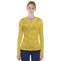 Tropical Pattern V-neck Long Sleeve Top