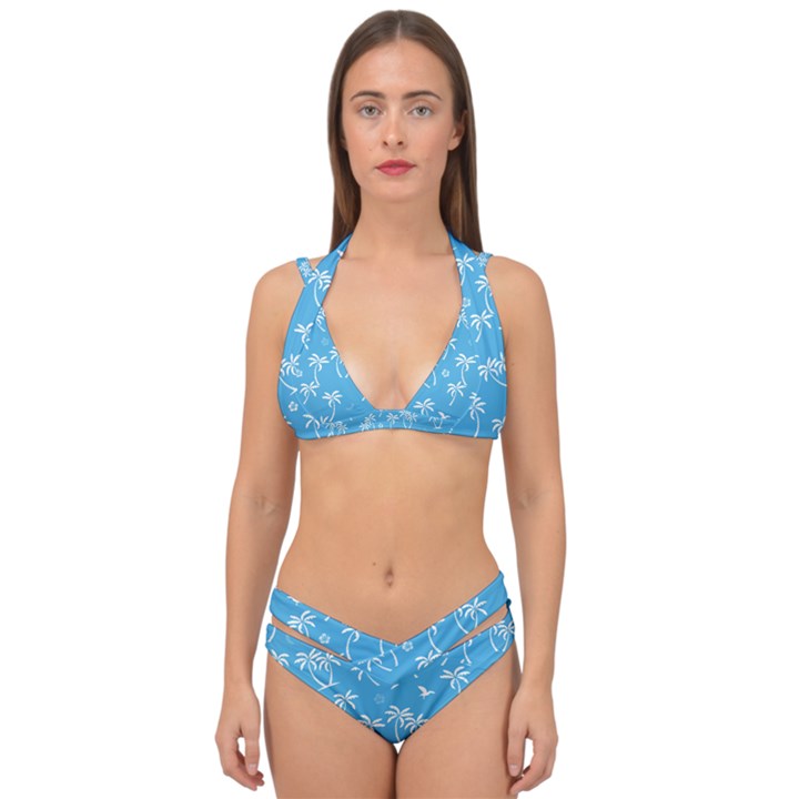 Tropical pattern Double Strap Halter Bikini Set