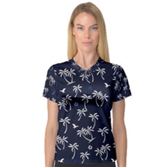 Tropical Pattern V-neck Sport Mesh Tee