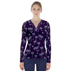 Tropical Pattern V-neck Long Sleeve Top