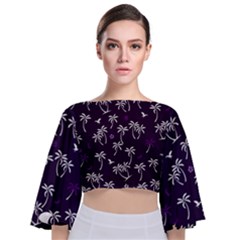 Tropical Pattern Tie Back Butterfly Sleeve Chiffon Top