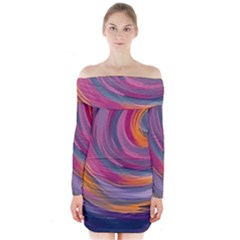 Purple Circles Swirls Long Sleeve Off Shoulder Dress by flipstylezfashionsLLC