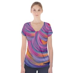 Purple Circles Swirls Short Sleeve Front Detail Top