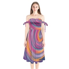 Purple Circles Swirls Shoulder Tie Bardot Midi Dress by flipstylezfashionsLLC