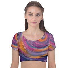 Purple Circles Swirls Velvet Short Sleeve Crop Top 