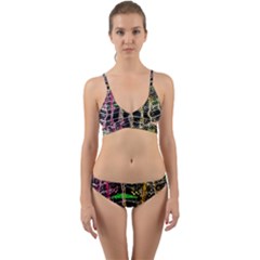 Pink Green Paint Battle And Black Lightning  Zigzag Wrap Around Bikini Set by flipstylezfashionsLLC