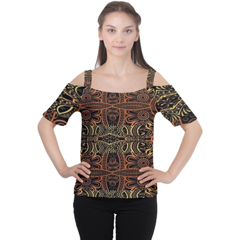 Brown And Gold Aztec Design  Cutout Shoulder Tee by flipstylezfashionsLLC