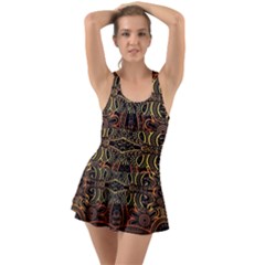 Brown And Gold Aztec Design  Ruffle Top Dress Swimsuit by flipstylezfashionsLLC