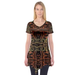 Brown And Gold Aztec Design  Short Sleeve Tunic  by flipstylezfashionsLLC