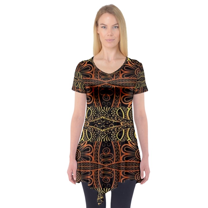 Brown and gold Aztec design  Short Sleeve Tunic 