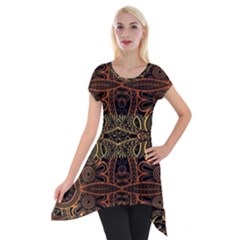 Brown And Gold Aztec Design  Short Sleeve Side Drop Tunic by flipstylezfashionsLLC