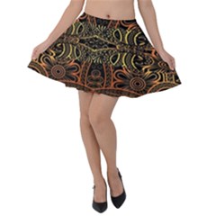 Brown And Gold Aztec Design  Velvet Skater Skirt