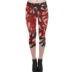 Beautiful Black And Red Florals  Capri Leggings 