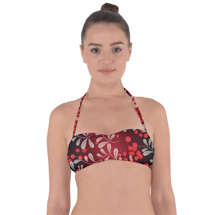 Beautiful black and red florals  Halter Bandeau Bikini Top